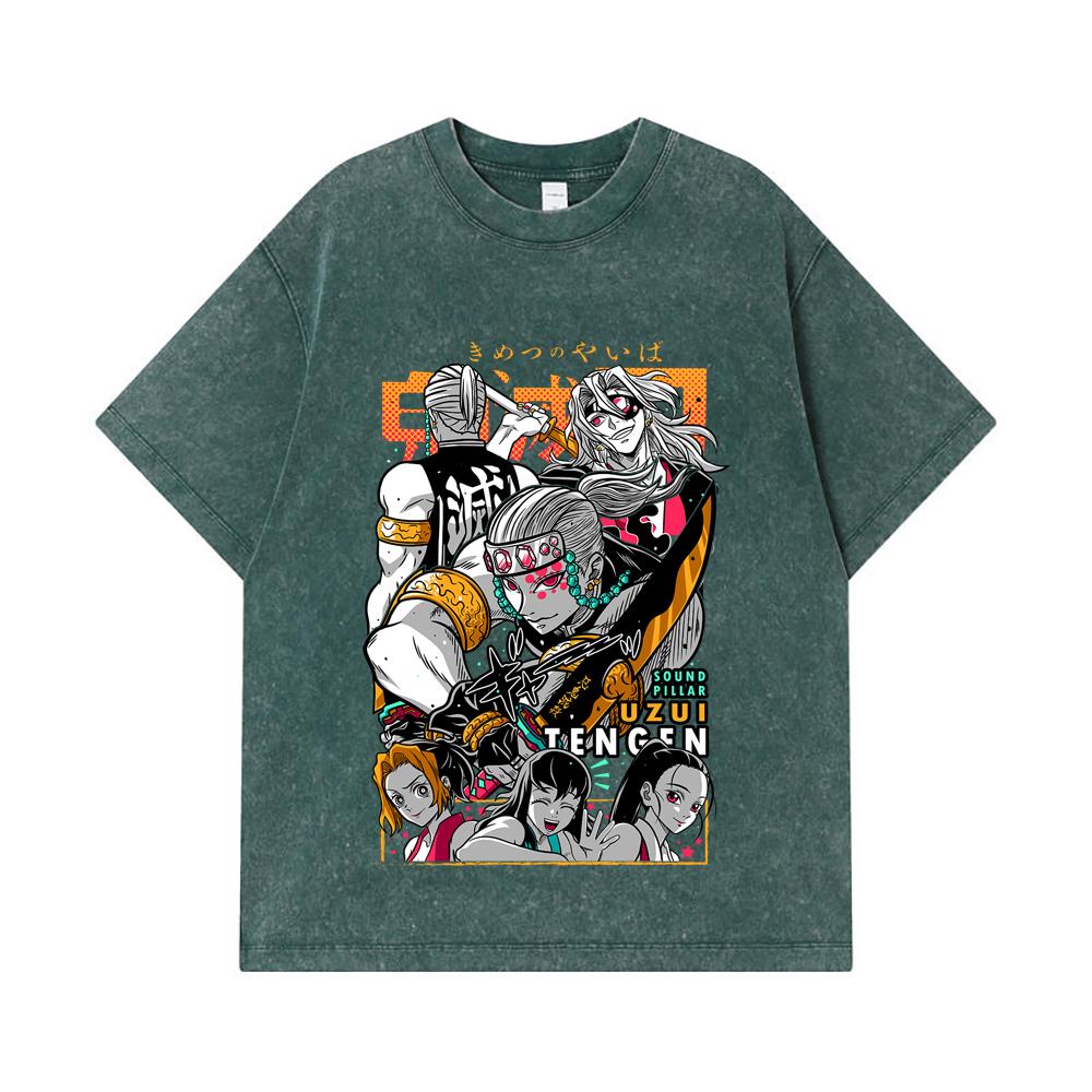 T-shirt Lavate 275 GSM 100% Cotone Demon Slayer V65 Stampa Uzui Unisex T-shirt in Cotone Pesante