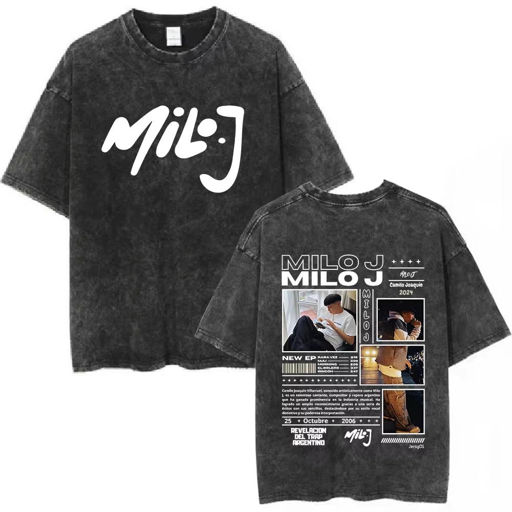 Rapper Milo J Tour T-Shirt Album Merch T-Shirt Herren Damen Mode Hip Hop Vintage Gewaschen Kurzarm T-Shirts Fan Geschenke
