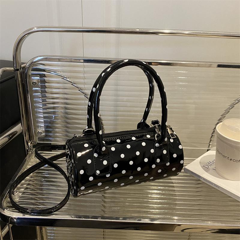 Korean Style Polka Dot Purse Mini Barrel Crossbody Bag for Women Top Handle Handbag for Daily Outings