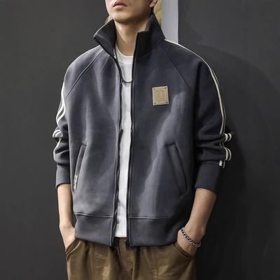 Automne Marque Tendance Col Montant Veste de Sport Ample Pull Cardigan Lourd pour Homme Veste Jeune Américaine Décontractée