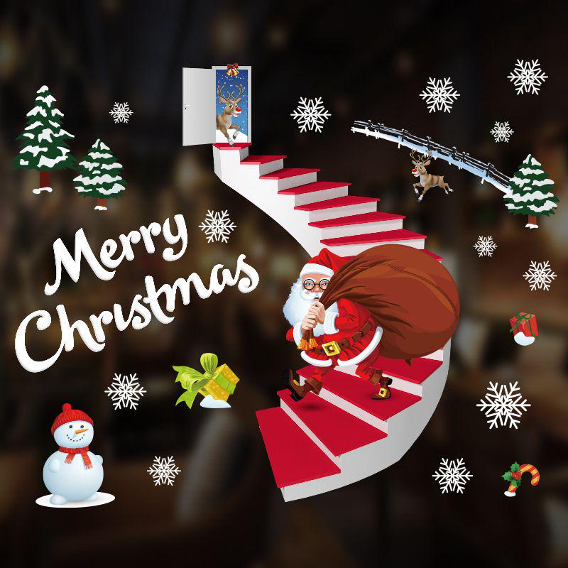 2020 Christmas Merry Window Wall Sticker Decals Snowflake Santa Claus Decor Xmas