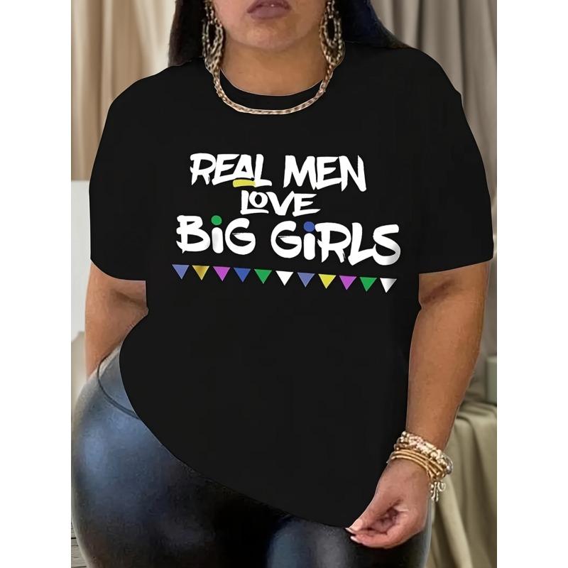 

Plus Size Women s Curve Printed T-Shirt Crew Neck Short Sleeve Medium Stretch All-Season Casual Comfort Top S чёрный