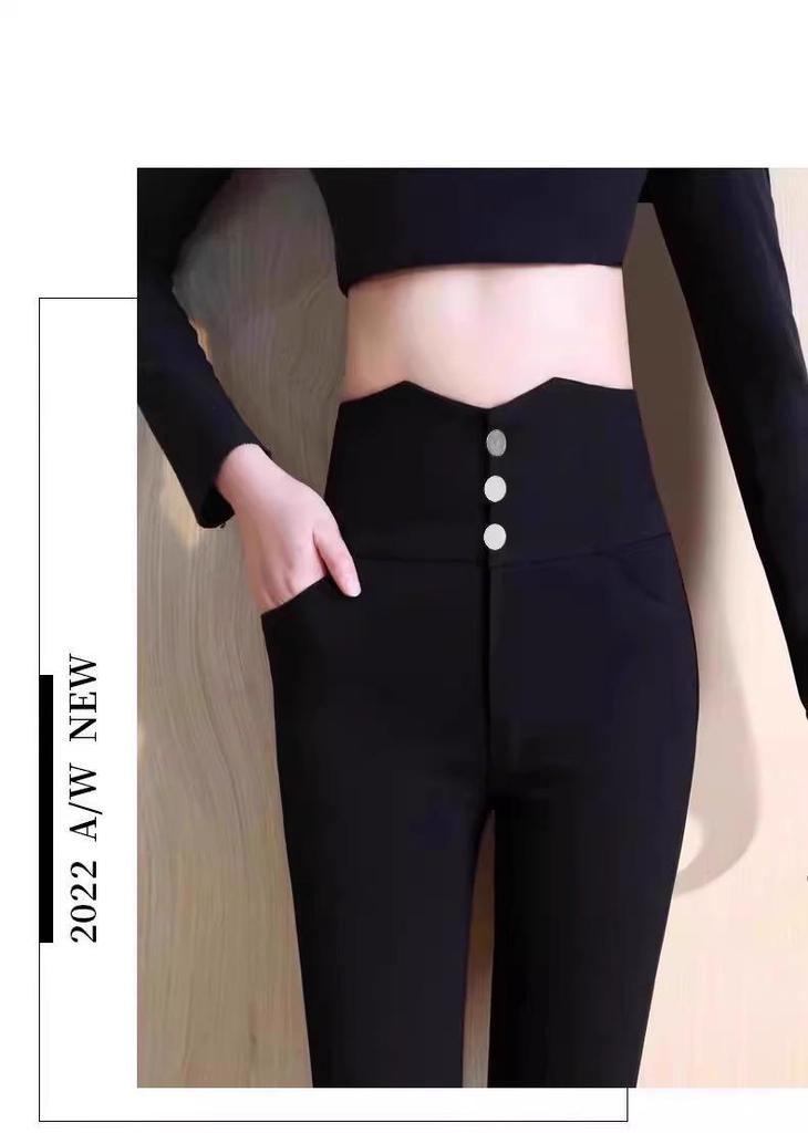 Women's High Waist Plus Velvet Skinny Pants - Tummy Control, Plus Size, Spring/Autumn 2026 Style