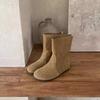Two wear round head brown soft surface flat bottom short boots women's autumn and winter matte medium tube retro
