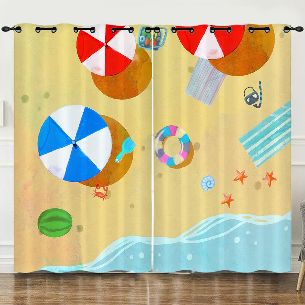 Zasłony Ocean Plaża Wakacje Ilustracja 3D Cyfrowy Druk Zasłona zaciemniająca Przelotki