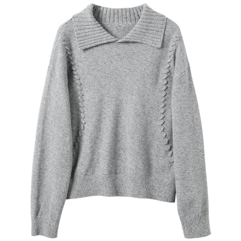 Sanciai Women's Loose Fit Pullover Knit Sweater with Turn-down Collar