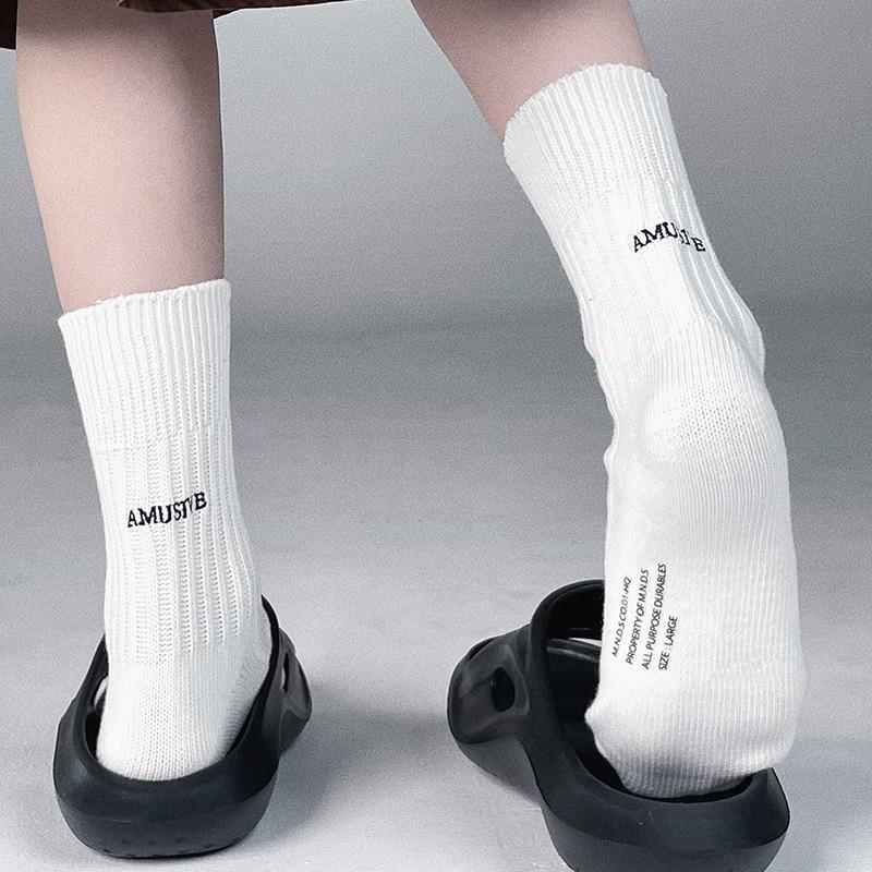 Ladies Spring Pure Cotton Letter Personality Medium Tube Pile Socks
