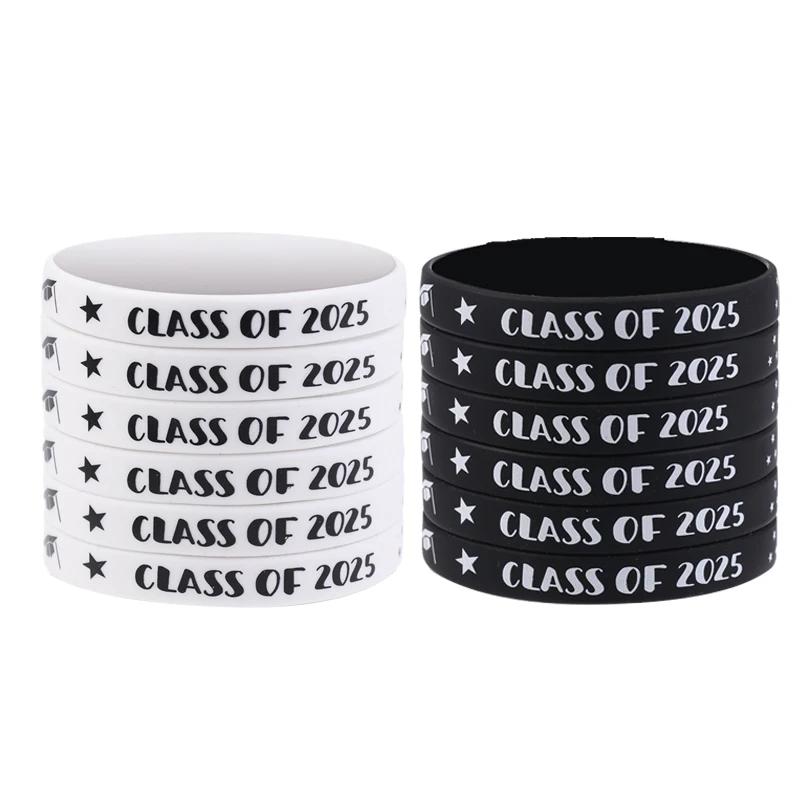 30Pcs Class Of 2026 Bracelet Silicone Graduation Bracelets Rubber Bracelets Graduating Celebration Bracele For Teacher Student G черный белый