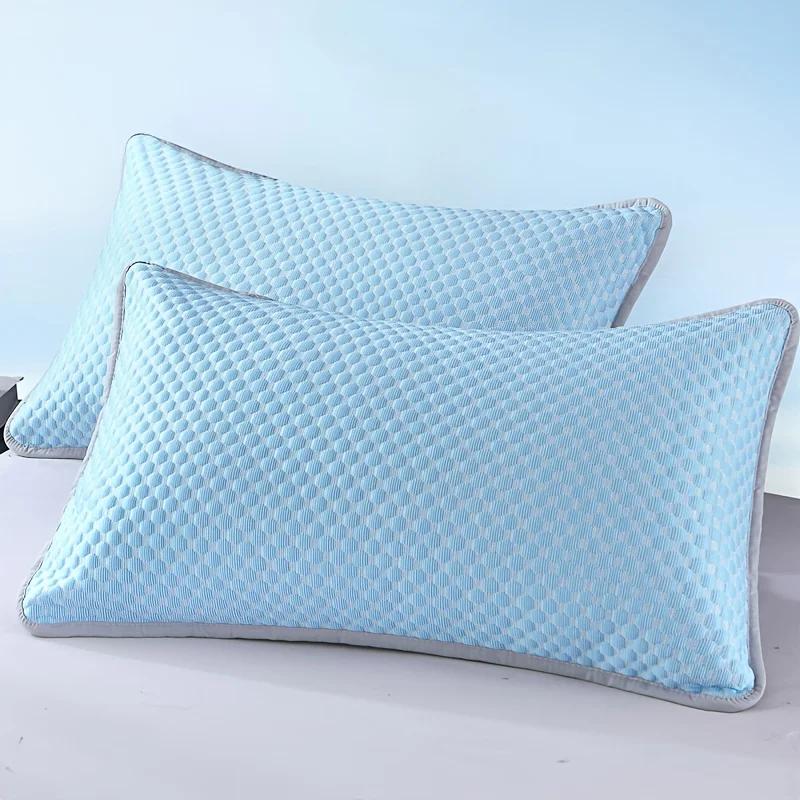 2pcs Cooling Pillowcases - Soft, Breathable 100% Polyester Bedding for Summer Comfort, Light Blue & Beige with Elegant Patterns
