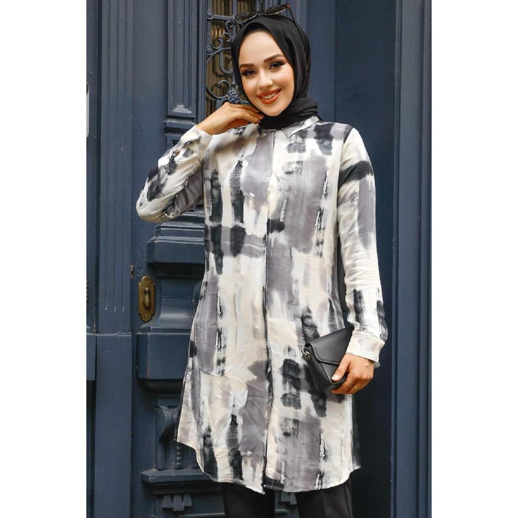 Tunique Hijab Camel à Motifs 11690c