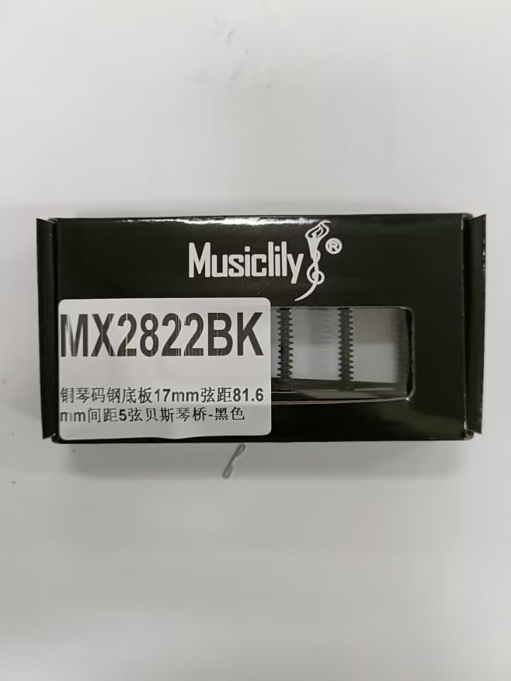 Musiclily Pro 17mm String Pitch 5-String Bass Bridge with Brass Saddles and Steel Plates, Black