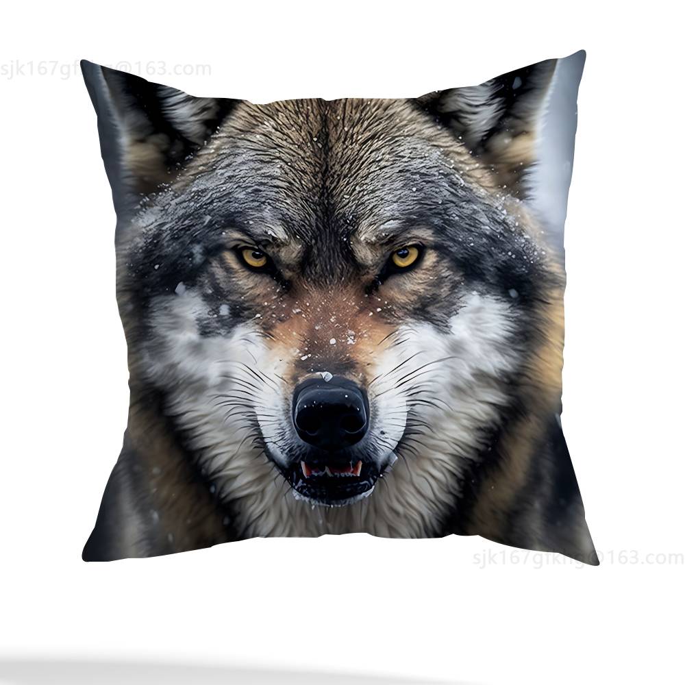 Wolf Pillow Case Square Double-Sided Printing Short Plush Sofa Cushion Cover Bedroom Bedside Pillow