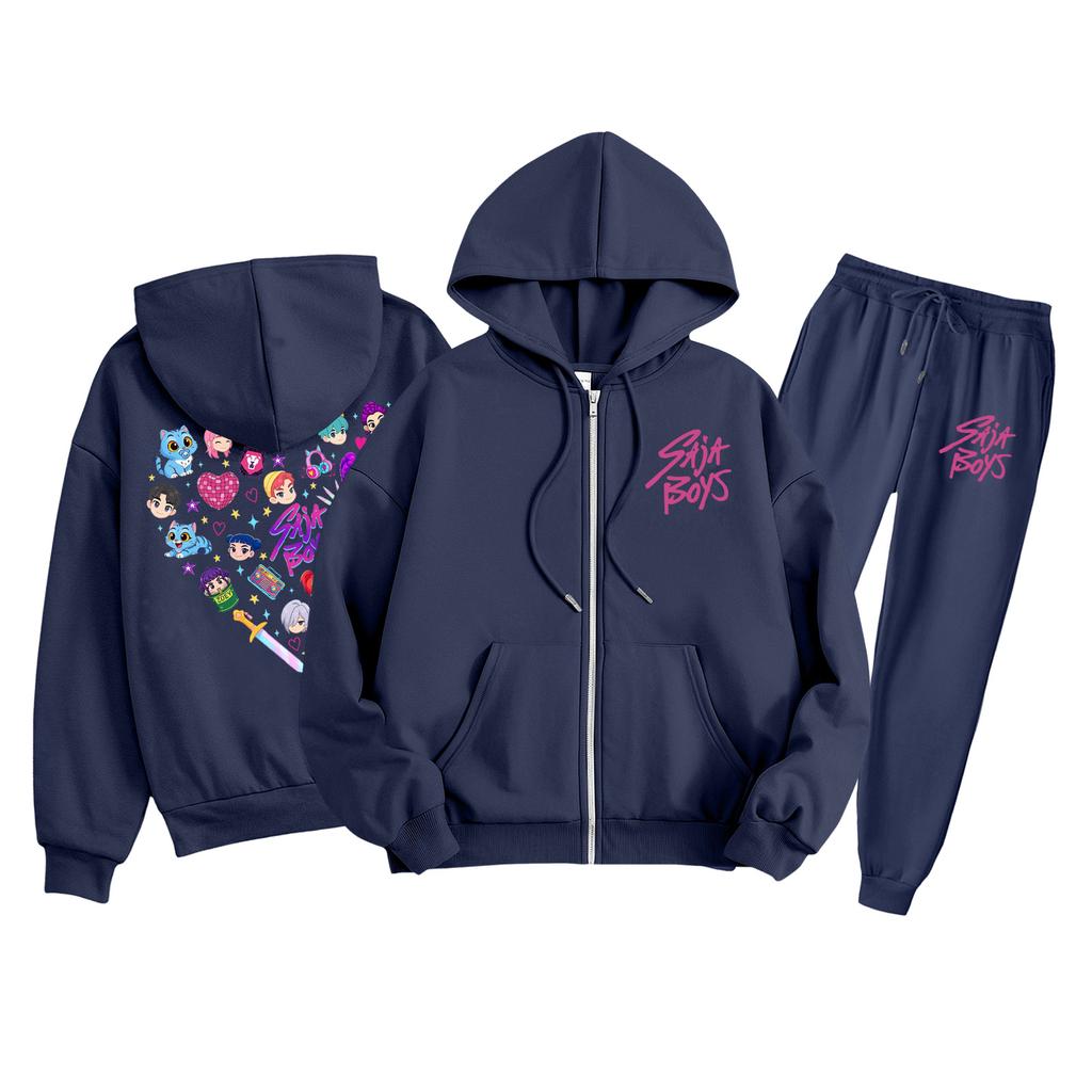 Children's Fashion  Long Sleeve Zipper Hooded Sweatshirt Sweatpants Solid Color Pocket Sweatshirt Set