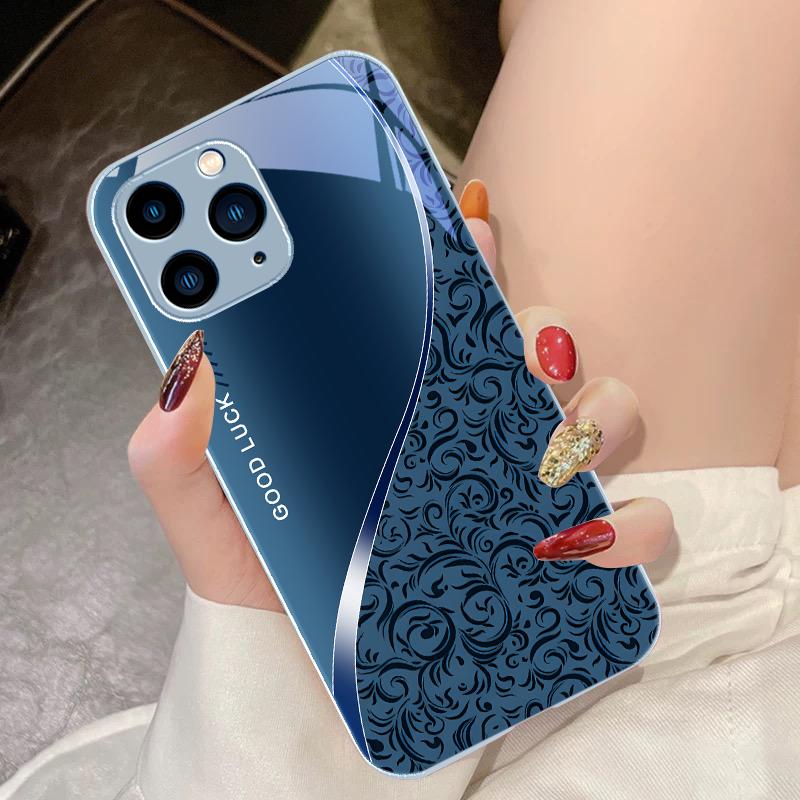 Muster Farbverlauf Schwarz Lila Für IPhone 16 Pro Max 15 Pro 14 13 12 Mini 11 XS Max XR 7 8 Plus SE 2022 Gehärtetes Glas Handyhülle