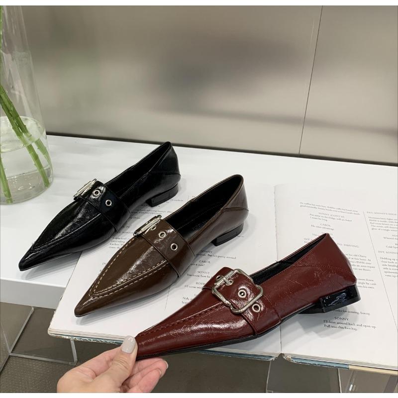 New Design Women Luxury Black Red Moccasins Fashion Pointed Toe Loafers Ladies Black Ballet Flat Leather Shoes 35-41