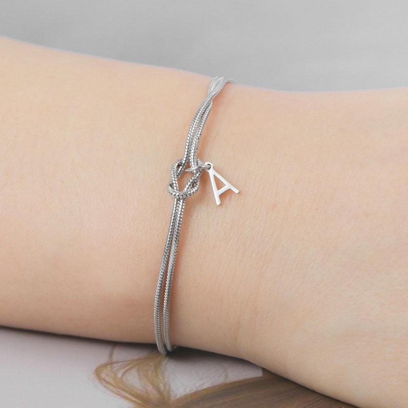Stainless Steel 26-Letter Bracelet & Anklet with Double-Layer Knotted Snake Bone Chain