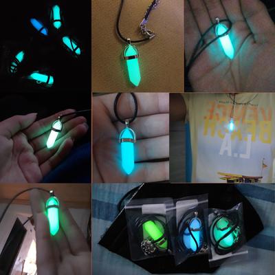 Dunkel leuchtender Stein, fluoreszierende sechseckige Säulenhalskette, natürlicher Kristall, leuchtender Kugelanhänger, Leder, Modeschmuck, Geschenk