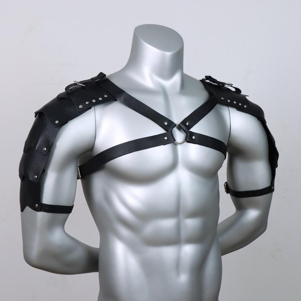 Medieval Costume Cosplay Accessory Vintage Gothic Leather Harness Belt Spaulder Pauldrons Viking Knight Gladiator Shoulder Armor