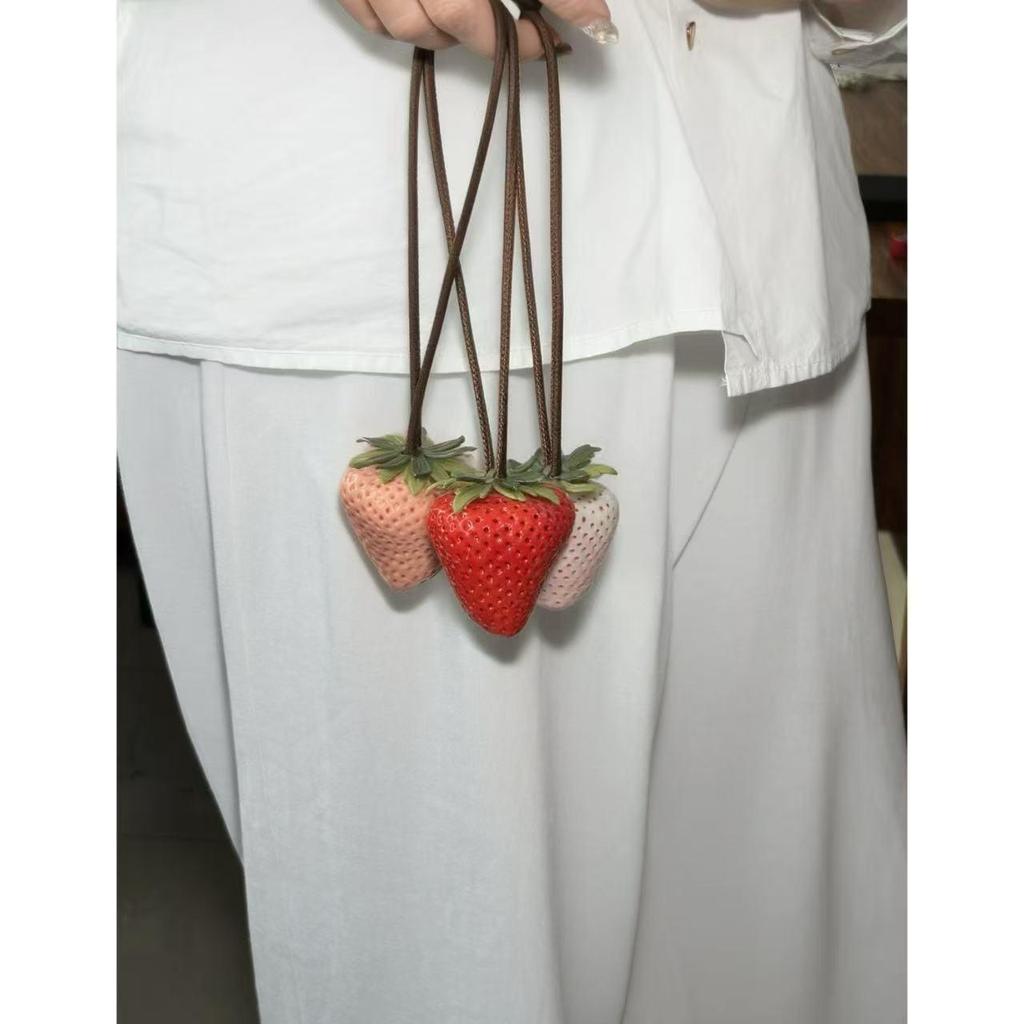 Strawberry Resin Pendant: Cute 3D Fruit Keychain & Bag Ornament.
