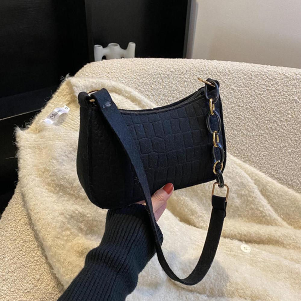Fashi Felt Cloth Pattern Shoulder Bags For Women Small Handle Underarm Bag Clutch Luxury Solid Color Female Handbag With Purse