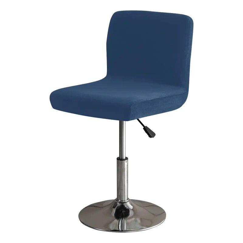 Soft Velvet Bar Stool Chair Cover Solid Stretch Rotating Chair Slipcover Elastic Low Back Office Dining Seat Protector Dark Blue