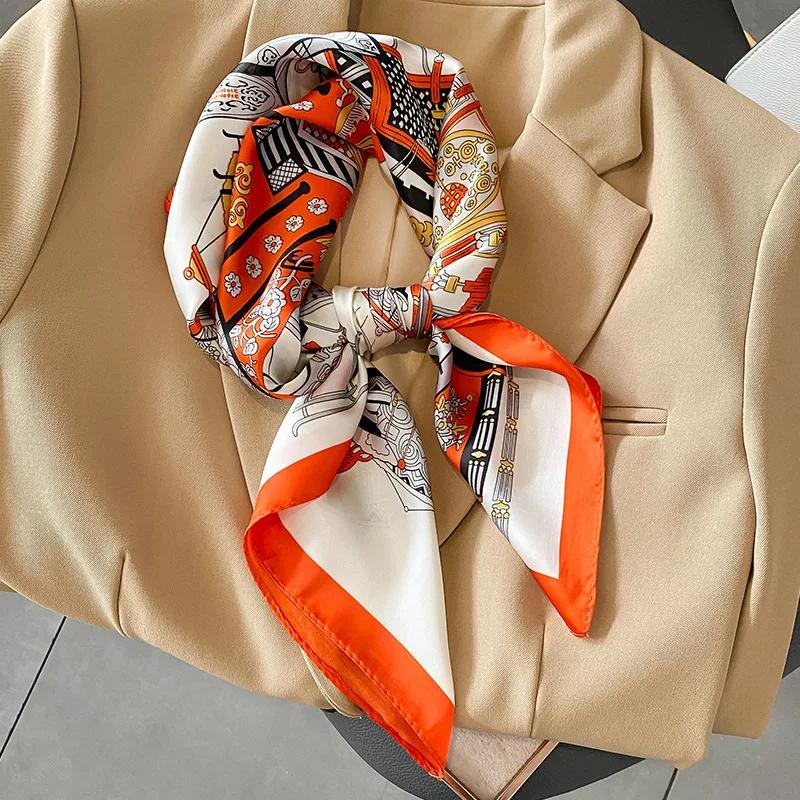 New Floral Print Shawl Design Silk Square Scarf Women Female Wrap Headkerchief Hijab Beach Stoles Hair Band Echarpe Bandana 2023