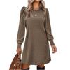 Damen Herbst und Winter Rundhals Lässiges Strick Langarmkleid Temperament Kordelzug Kleider