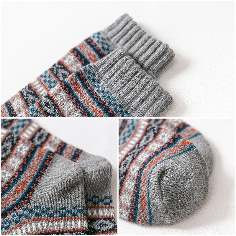 Men Wool Socks 5 Pairs High Quality Business Thicken Men's Socks Winter Warm Retro National Style Small Square For Snow Boots New