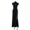 Women Solid Stand Collar Cutout Bodycon Maxi Dress Sleeveless High Slit Floor‑Length Evening Party Gown XS‑L