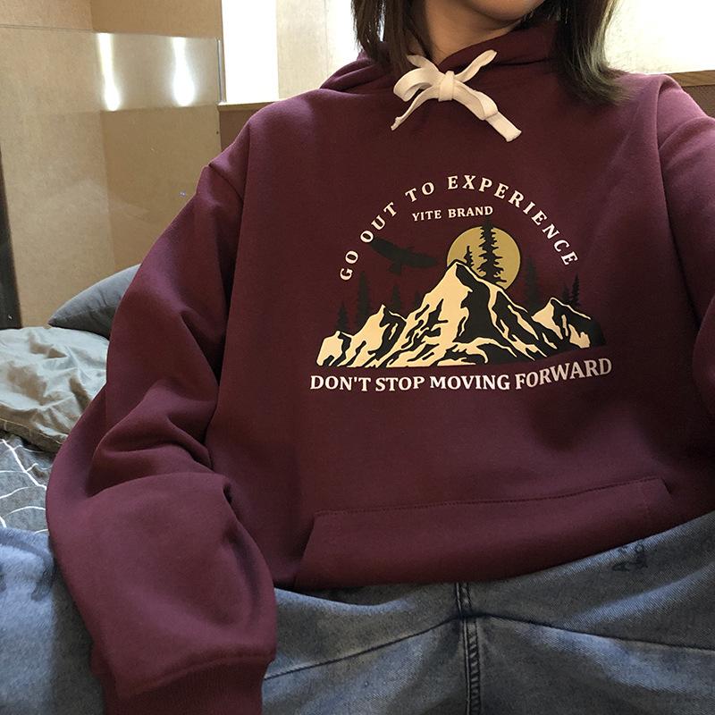 Women Long Sleeve Hooded O Neck Loose Pullovers Female Tops Solid Color Sweatshirts