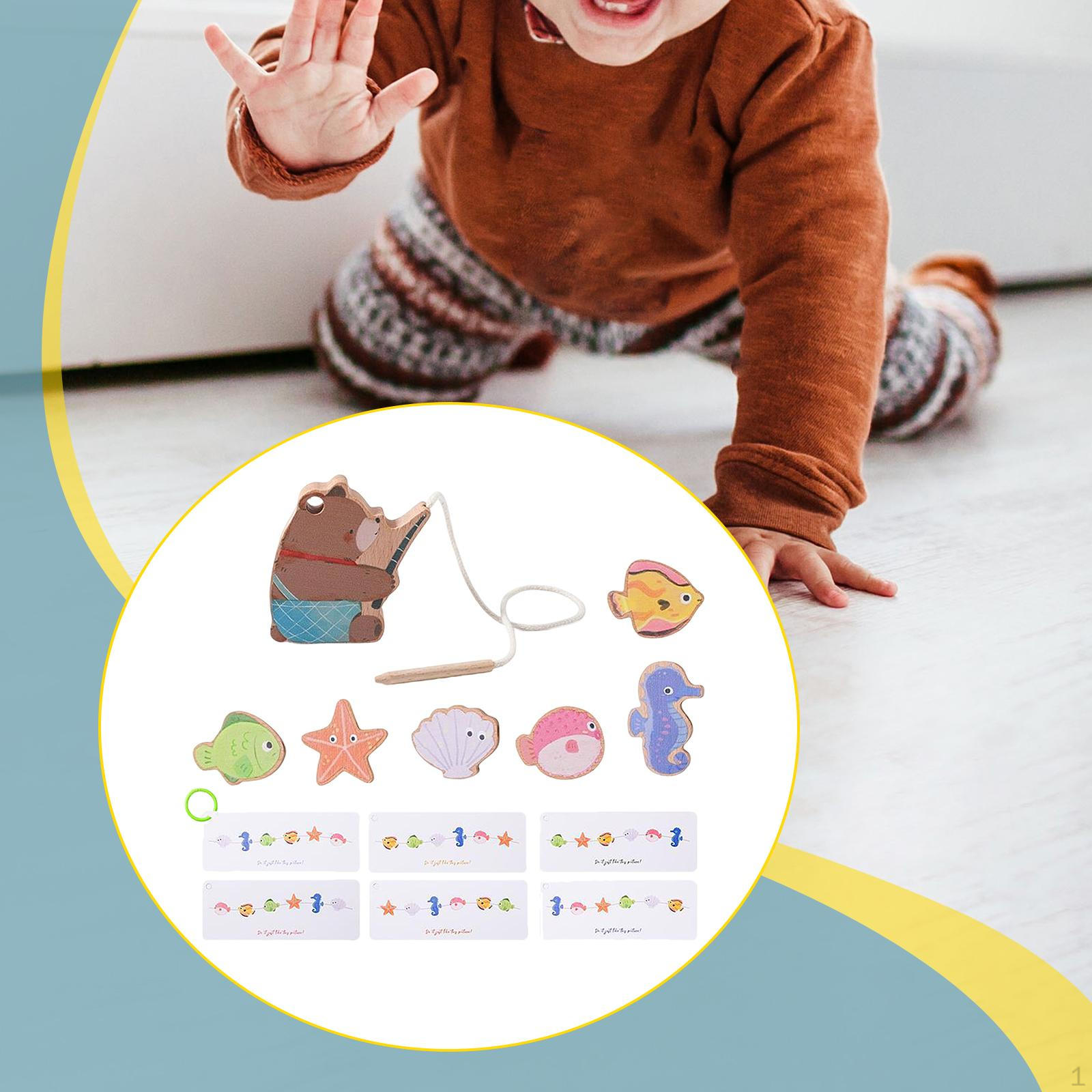 

Wooden Lacing Toy Fine Motor Skill Animals Shape Fishing Learning Gifts Boys Girls Threading Toys