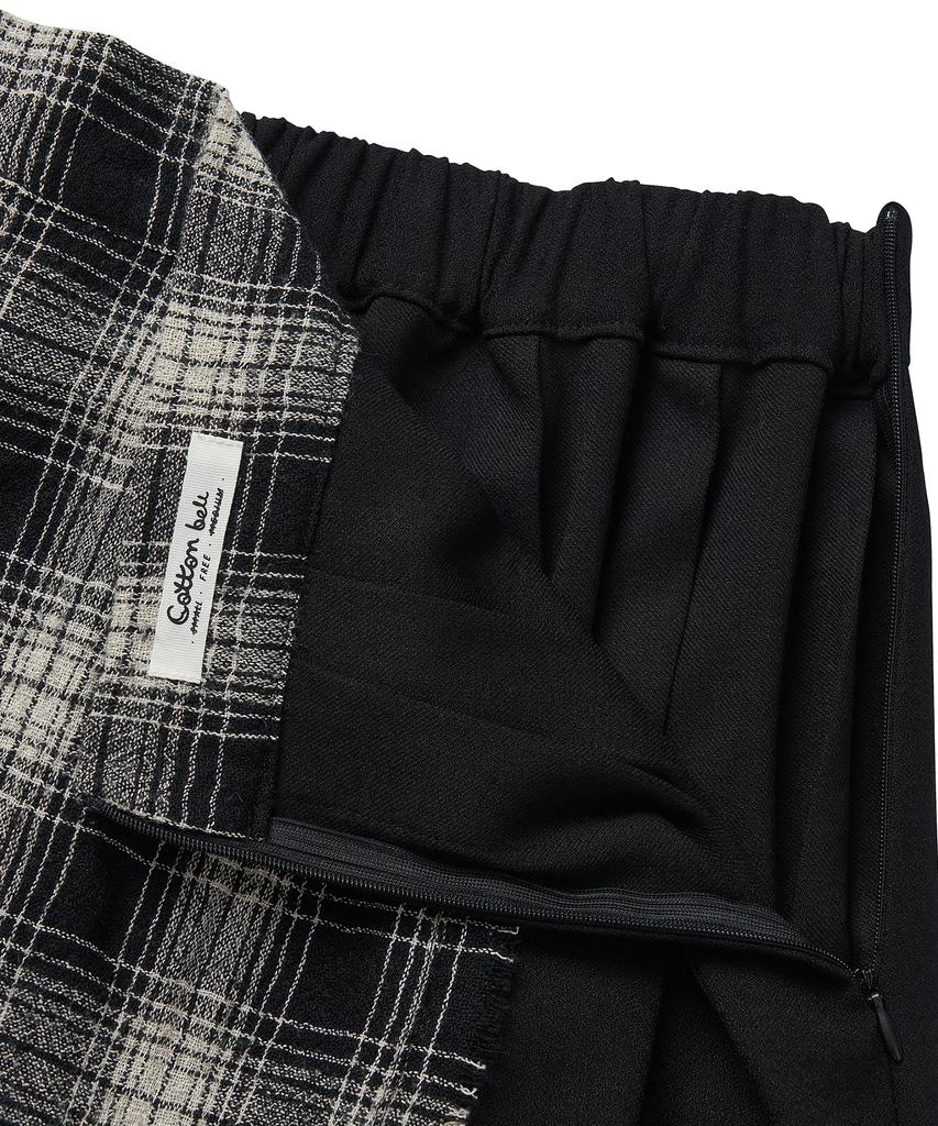 Cotton Bell Check Overlap Skirt - Black Check