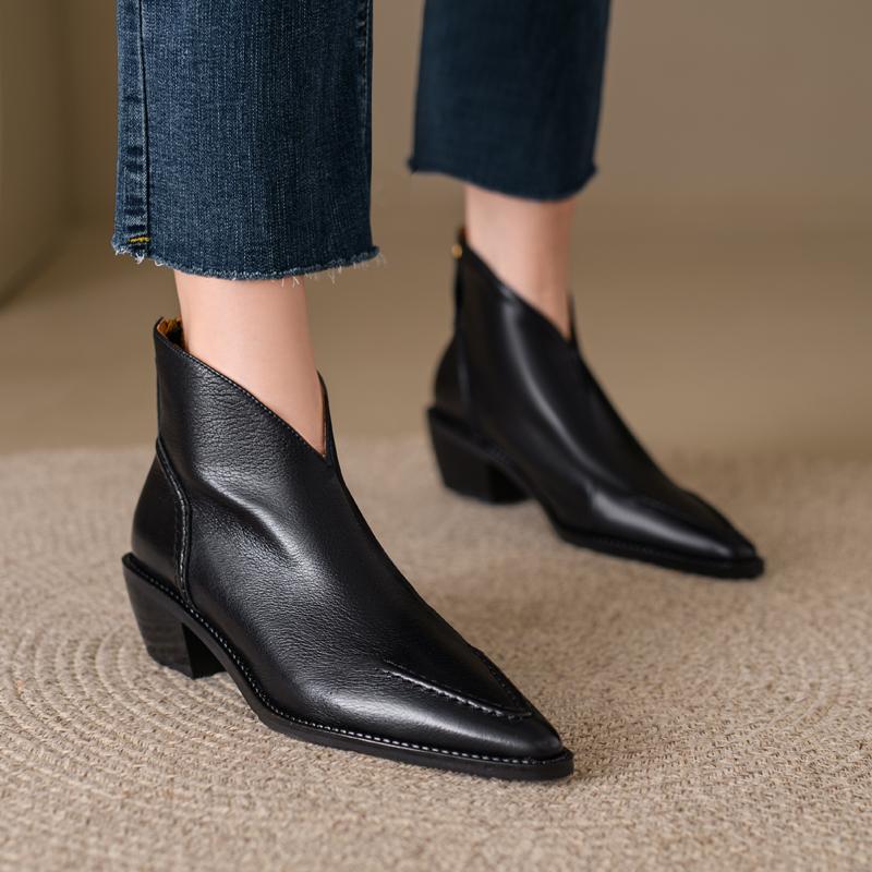 Fashion 2024 New Autumn Women Boots Genuine Leather Women Shoes Pointed Toe Ankle Boots Modern Ladies Shoes Chelsea Western Boots