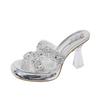 Sexy Waterproof Desk High-heeled Cool Slippers Women's Spring Summer Rhinestone Outer Wear Banquet Thick-heeled One-word Slippers