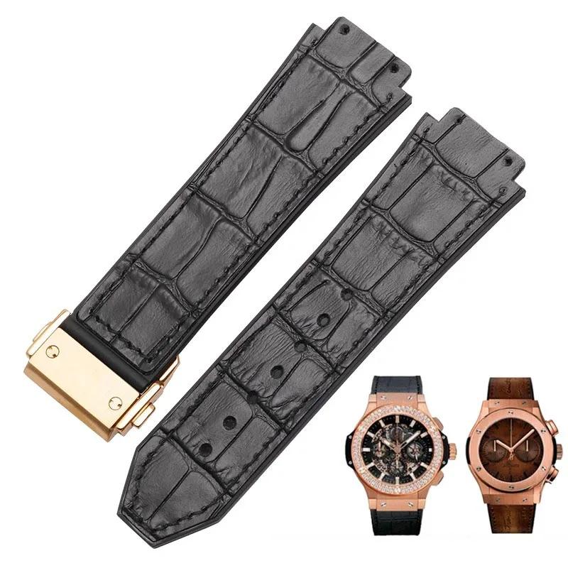 Für HUBLOT BIG BANG Echtes Leder 25mm*19mm Wasserdichtes Herren-Uhrenarmband Kette Uhr Gummi-Uhrenkette