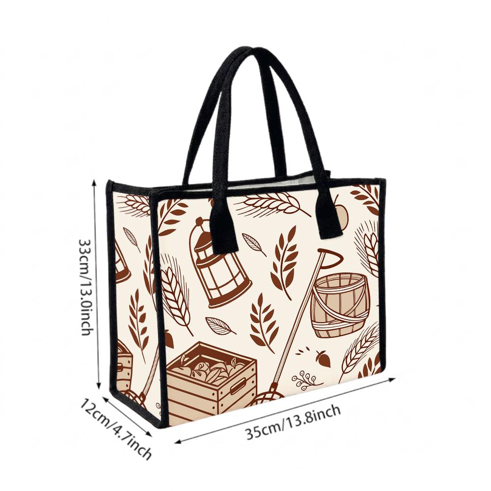 Farm Pattern Canvas Tote Bag Casual Large Capacity Handbag for Daily Shopping Travel Use