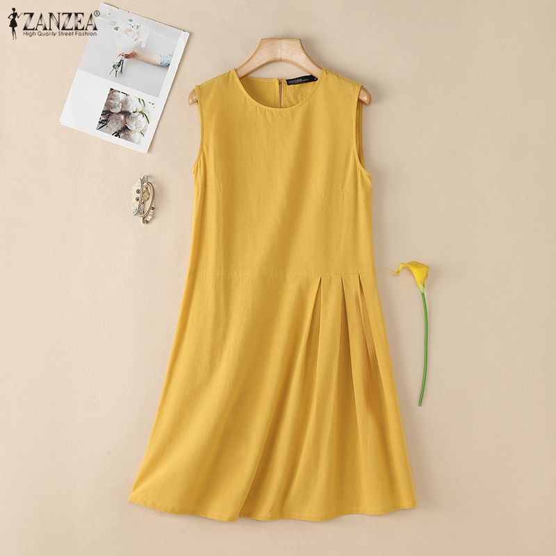ZANZEA Abito estivo casual senza maniche con scollo rotondo da donna