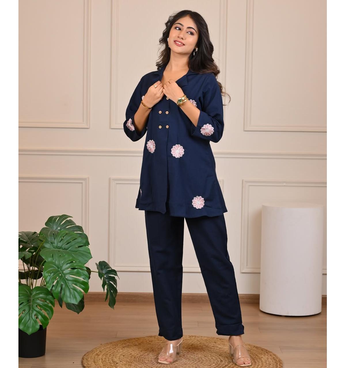 

Женский дизайнерский праздничный наряд из чистого хлопка слаб, топ в стиле анракха, комплект со шнурком, курти-платье 2XL синий