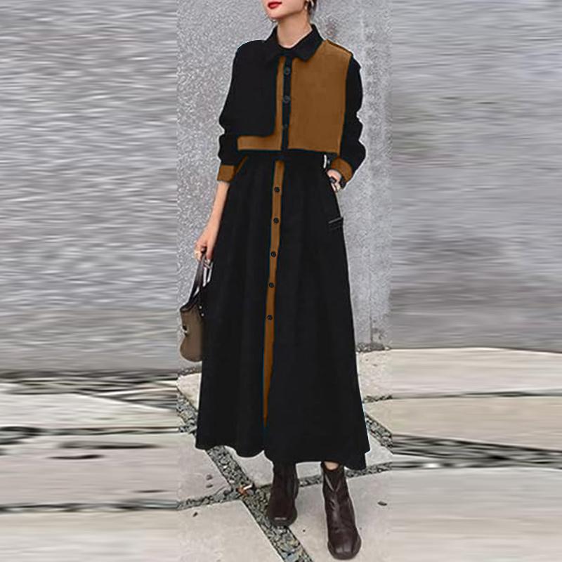 

ZANZEA Жіноча повсякденна сукня вільного крою з довгим рукавом і лацканами, з клаптиковим візерунком 4XL коричневий