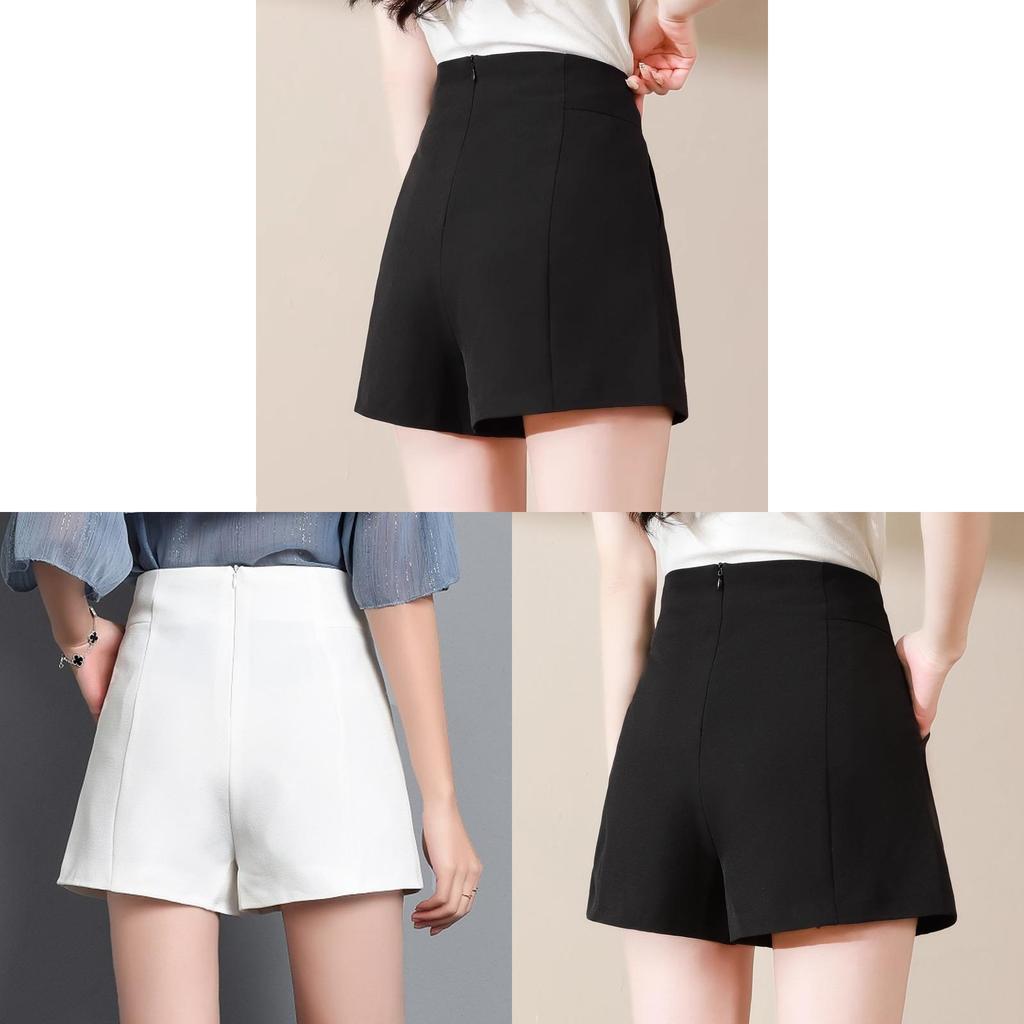 Summer High Waist Black Shorts With Stretch Polyester For Casual Women