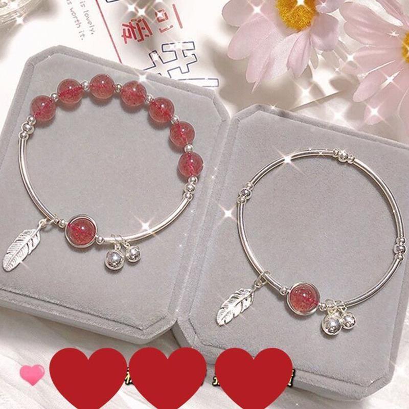 Kreatywna Różowa Piórkowa Srebrnego Koloru Koralikowa Bransoletka Temperament Liść Bransoletka Prosta Pasująca do Wszystkiego Biżuteria na Imprezę Prezent