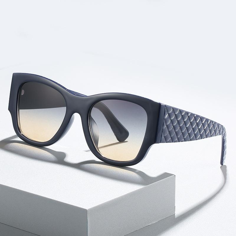 New Versatile Square Glasses European And American Personality Trend Cat Eye Sunglasses Fashion Plaid Wide Leg Sunglasses