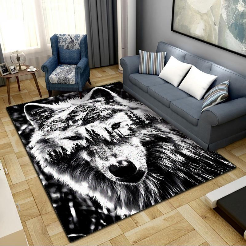 Wolf Head Carpet Rug for Living Room Bedroom Home Sofa Decoration,Kids play Non-slip Floor Mat