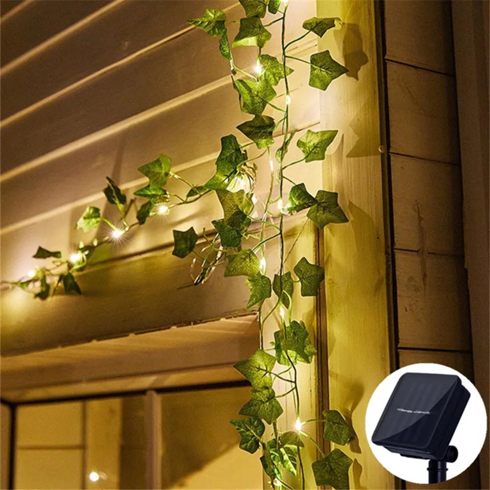 

100/50/20LED Солнечная Гирлянда Искусственные Листья Гирлянда Украшение на День Рождения Уличный Светильник-Штора для Свадебной Вечеринки Сада 2M 20LEDs