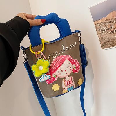 Illustration Design Graffiti Printed Canvas Bag New Niche Personality Funny One-shoulder Crossbody Bag Bucket Handbag Bag