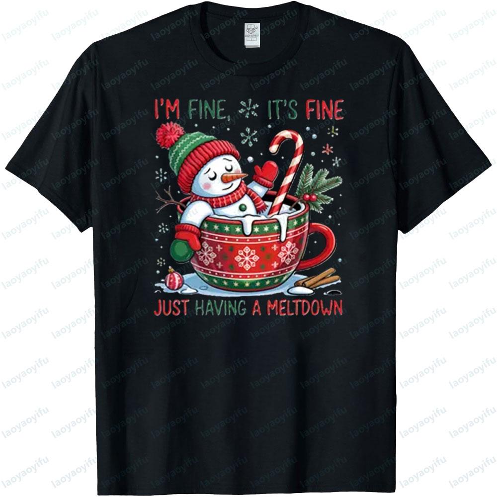 Funny Snowman Meltdown Sweatshirt Winter Hot Cocoa Christmas Tee Casual Festival Costumes Men Women Holiday Printed Tshirt