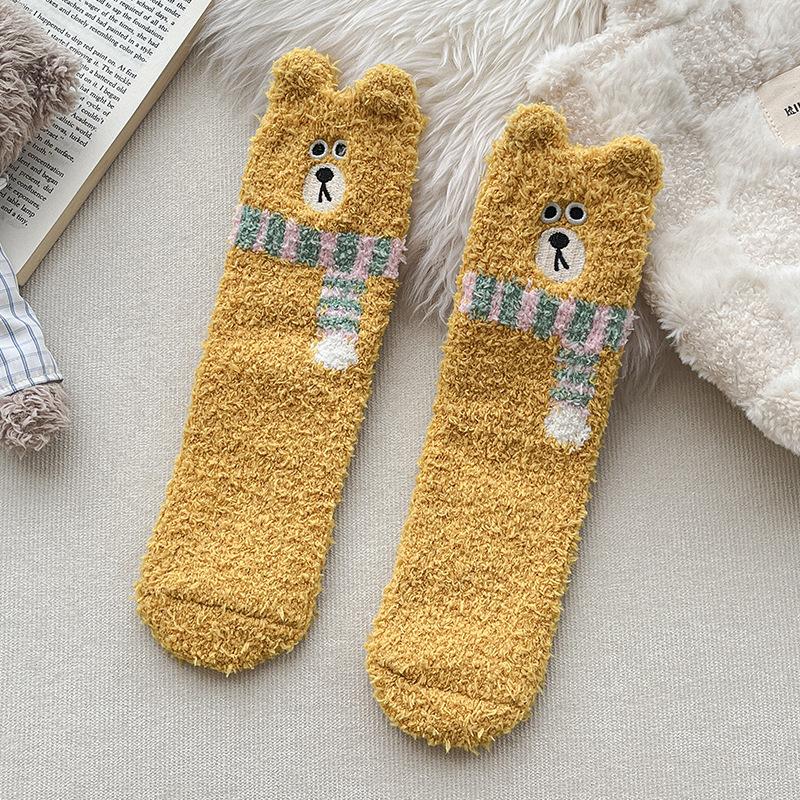 Verdickte Korallenfleece-Halbhohe Socken, Warme Lange Socken für Herbst und Winter, Schlafsocken und Niedliche Flauschige Haussocken