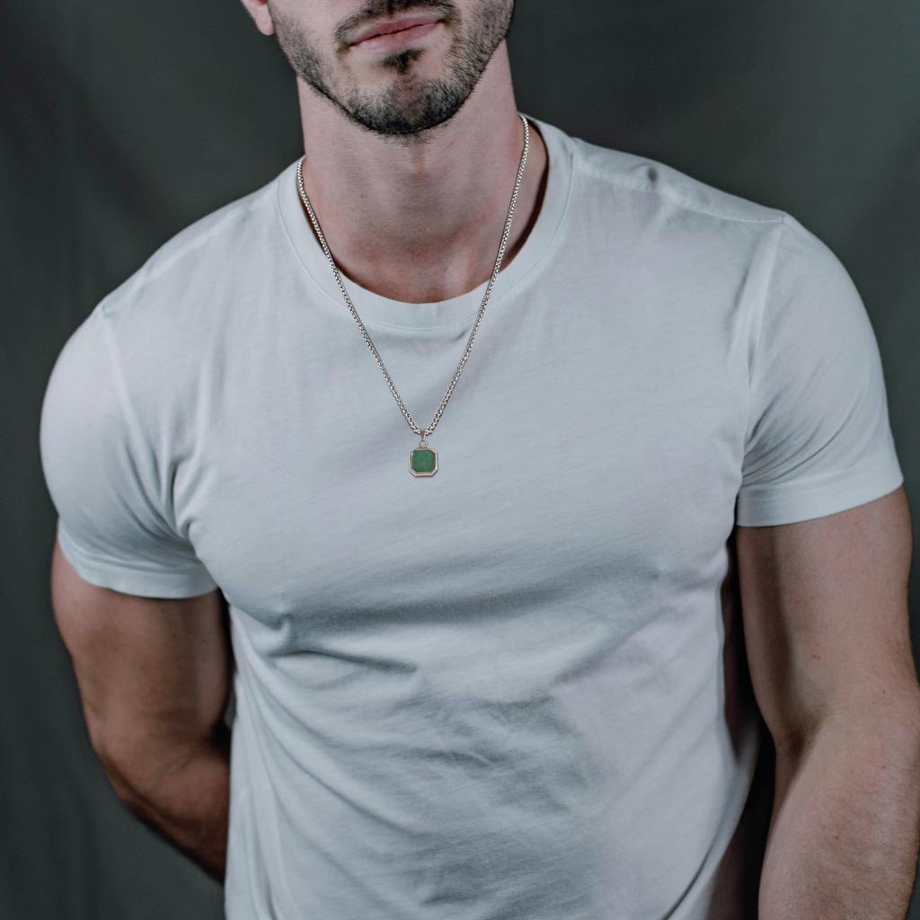 Square Natural Stone Necklaces for Men Women,Waterproof Multiple Colors Geometric Pendant Collar,Trendy Jewelry Gifts