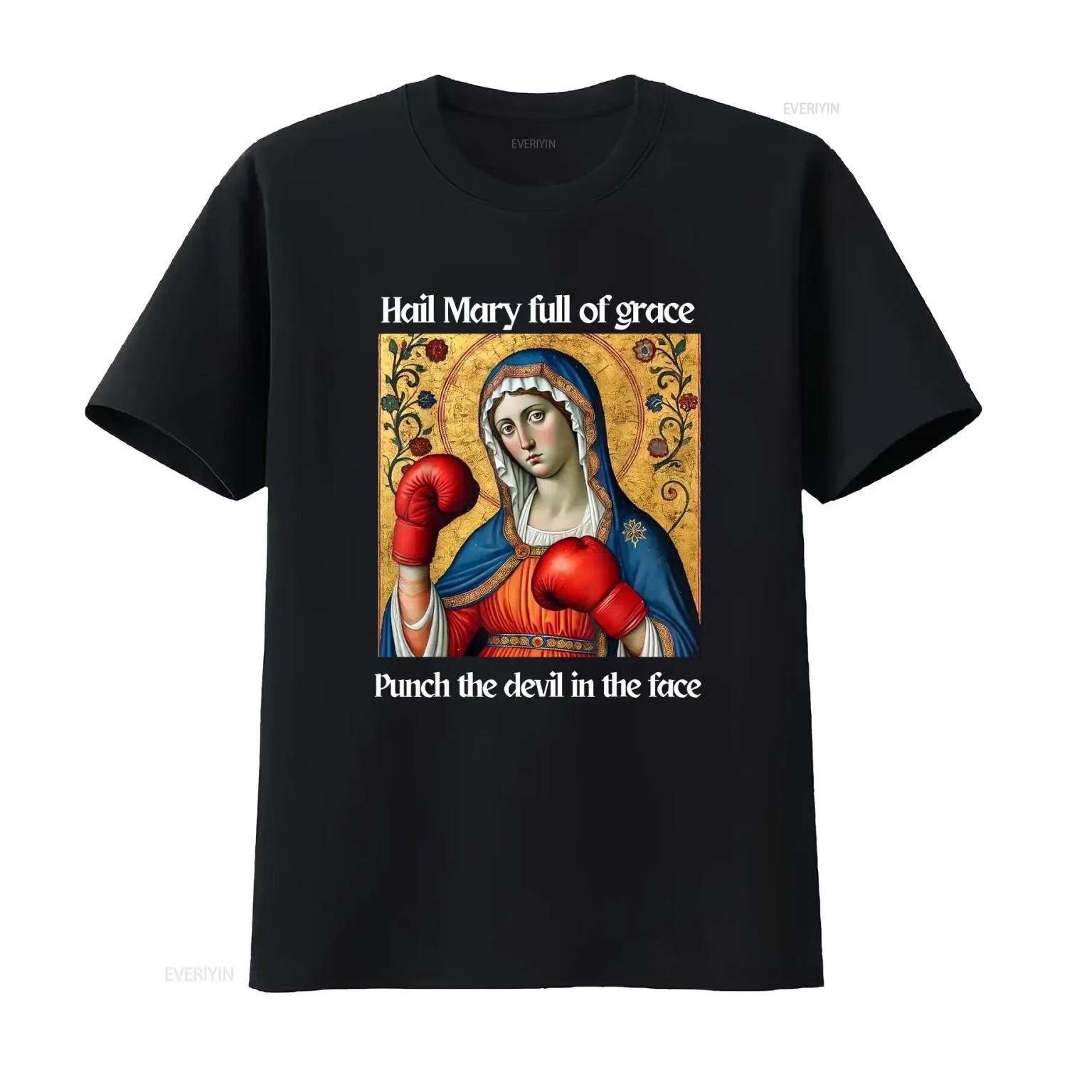 

NEW LIMITED Hail Mary Full of Grace Punch The Devil in Face T Shirt S 3XL vintage Washed Slightly graphic streetwear Stylish XXXXXL чорний