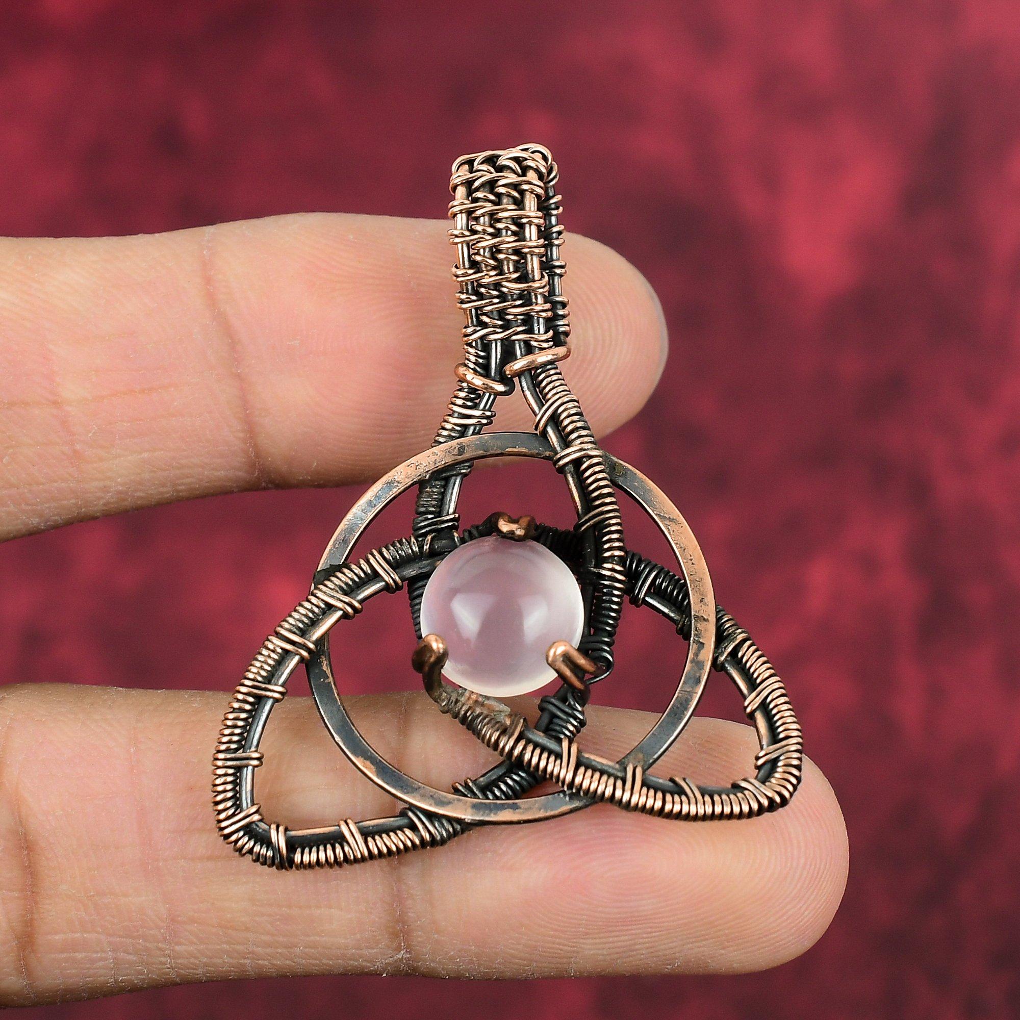 Rose Quartz Pendant Copper Wire Wrapped Pendant Real Gemstone Pendant Handmade Wire Wrap Jewelry Dainty Pendant Copper Jewelry Gifts For Him